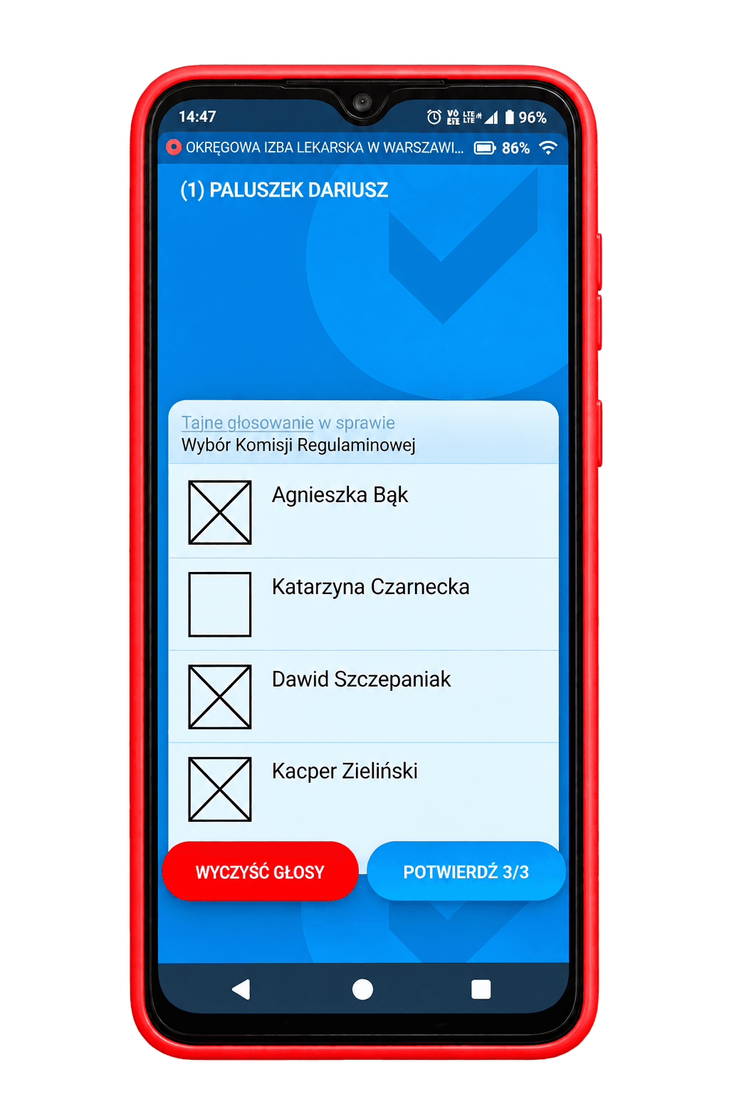 Smartfon — urządzenie do głosowania Univcomp